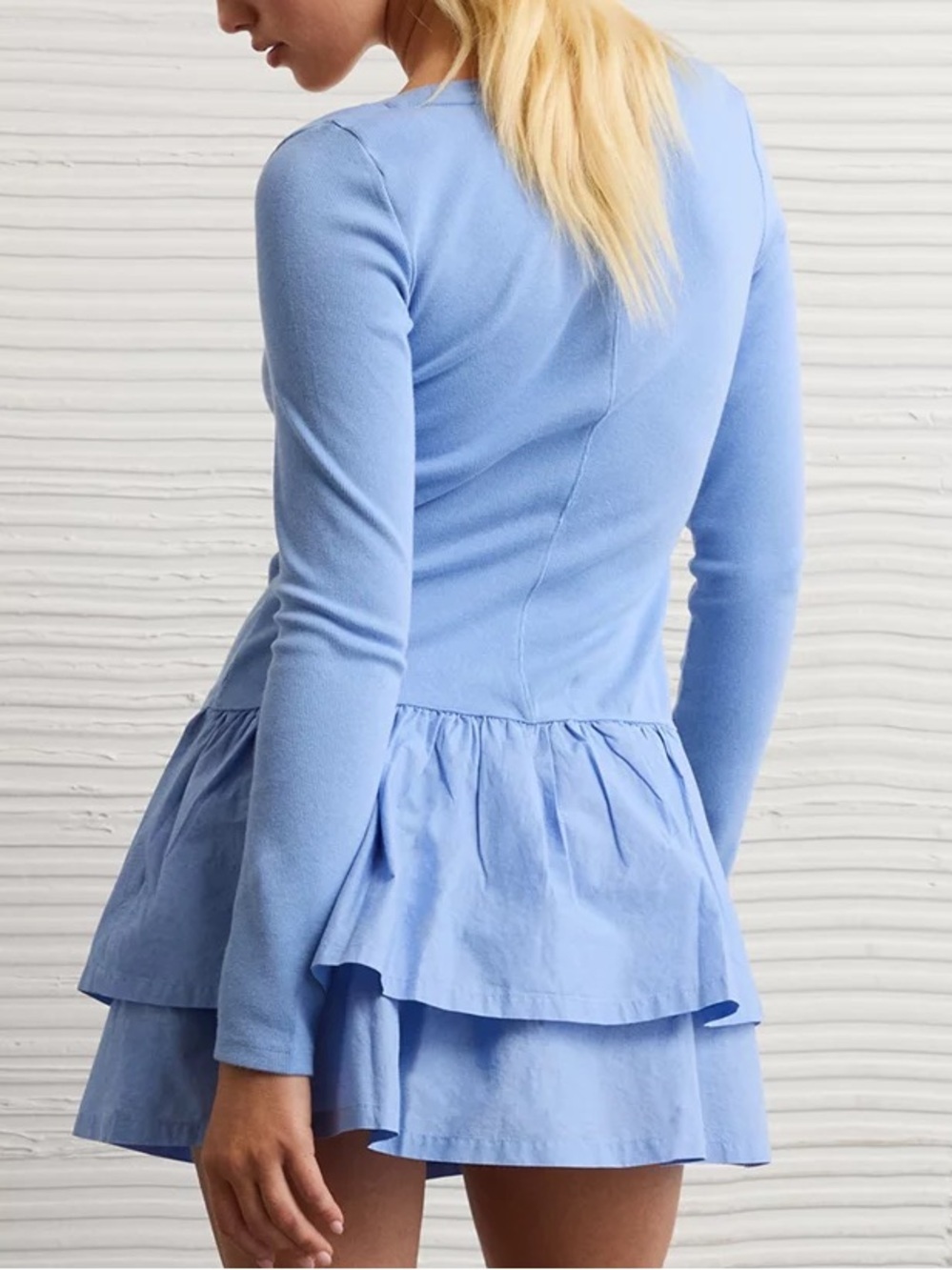 American Eagle Light Blue Drop Waist Ruffle Mini Dress Small NWT - Picture 2 of 4